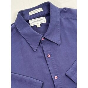 Mario Ferrari VTG Shirt Men's Large Purple Short Sleeve Textured Button Pocket
